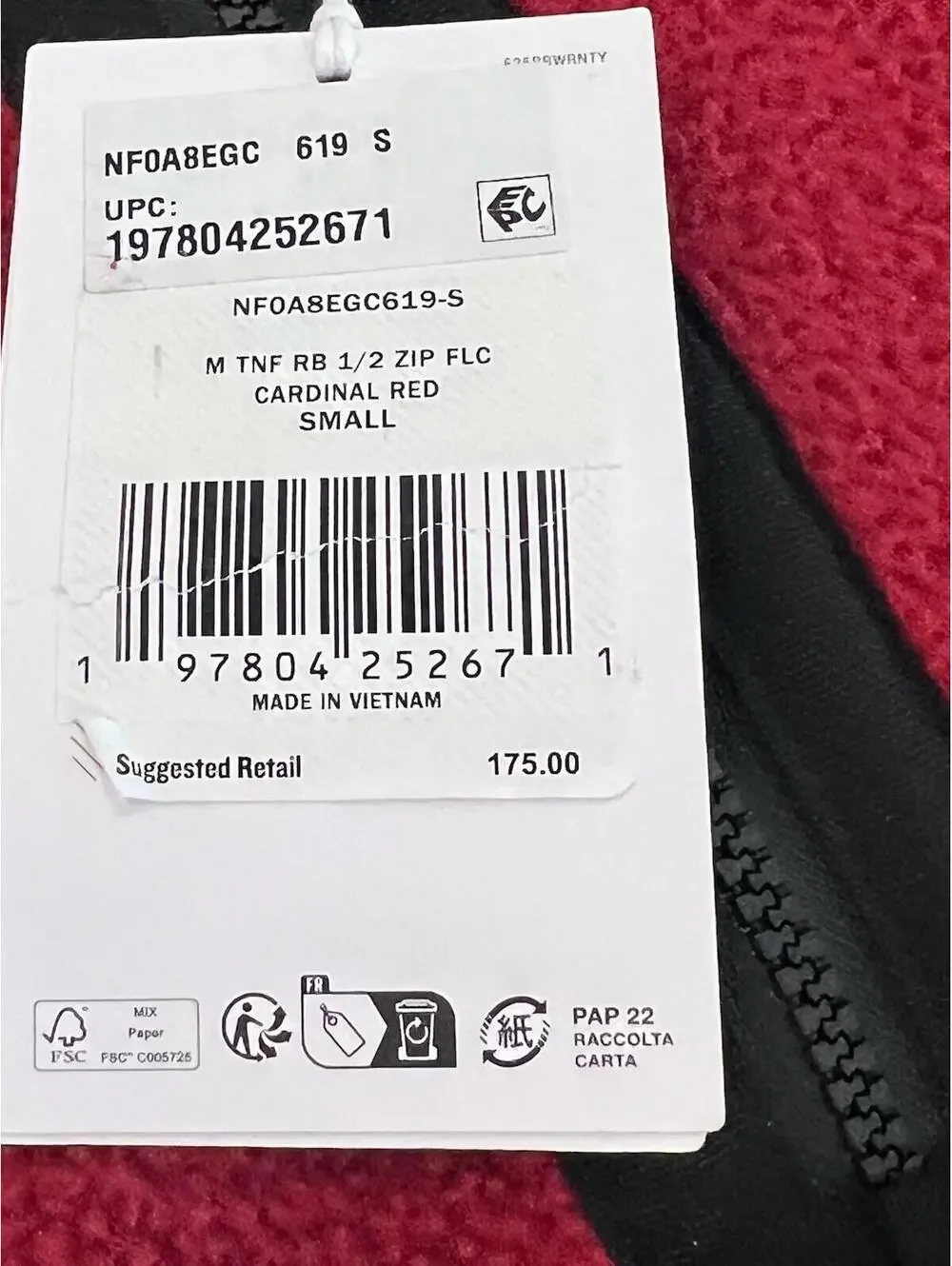 $175 The North Face Rare Pullover Fleece Jacket 1/2 Zip Cardinal Red Size Small